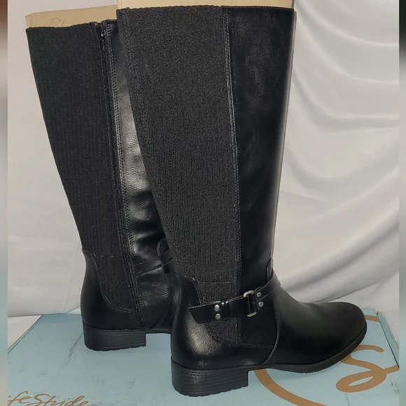 Life Stride X-Anita Tall Shaft Riding Boots Size 8M Black Athena manmade New - Picture 3 of 13